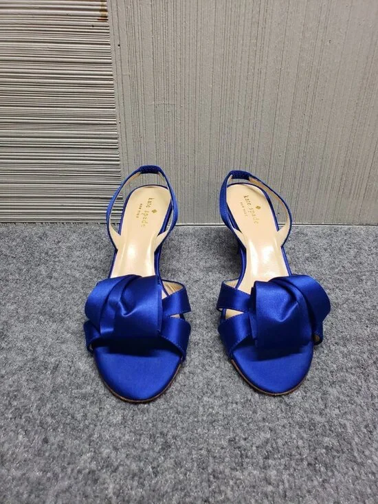Kate Spade New York Women Heel Shoes Blue Satin Slingback Peep Toe Formal - Picture 2 of 16